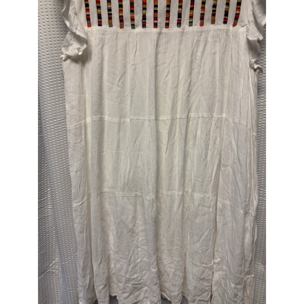 Studio West Women's White Tiered Ruffle Cap Sleeve Rayon SZ L Dress Embroidered - Picture 3 of 15